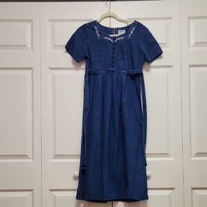 Erika Blue Midi Dress with Floral Detail